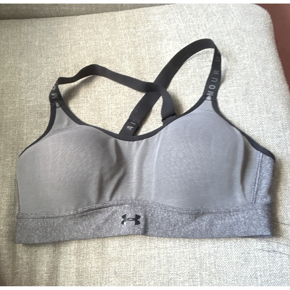 Under Armour High Support Racerback Sports Bra Gray/Black SM Hook & Eye